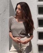 stripe tee with longer sleeves and ballerina scoopneck