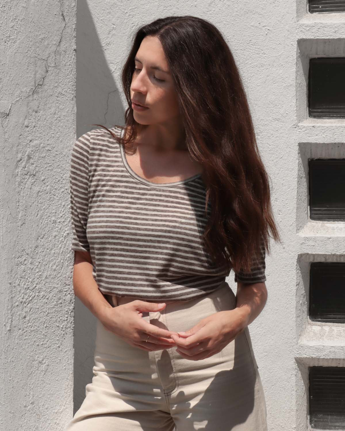 stripe tee with longer sleeves and ballerina scoopneck