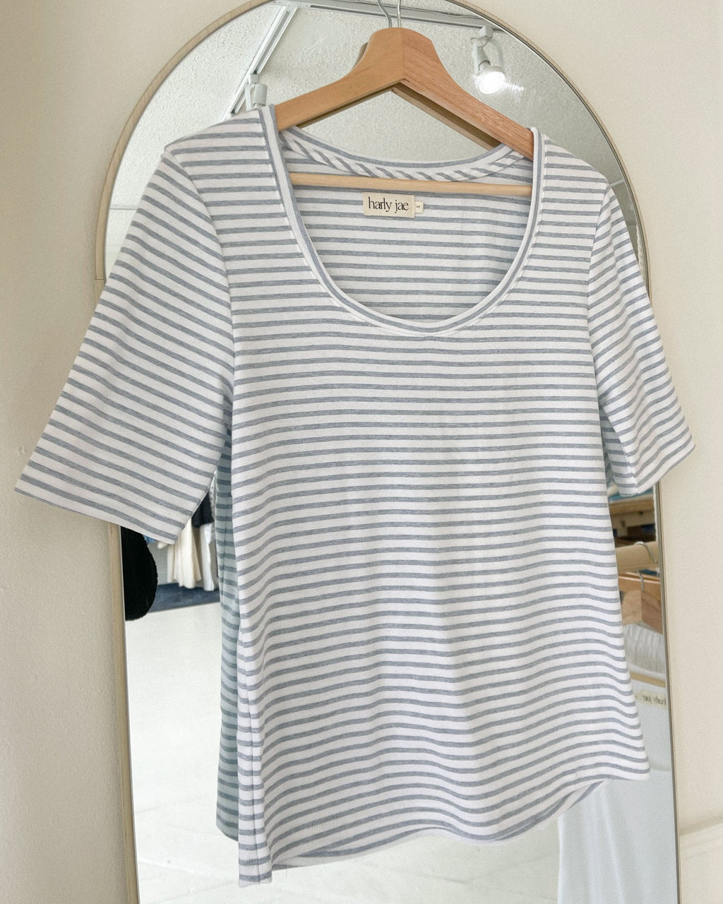 blue and white striped t-shirt