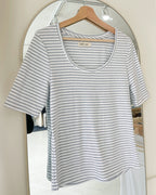 blue and white striped t-shirt