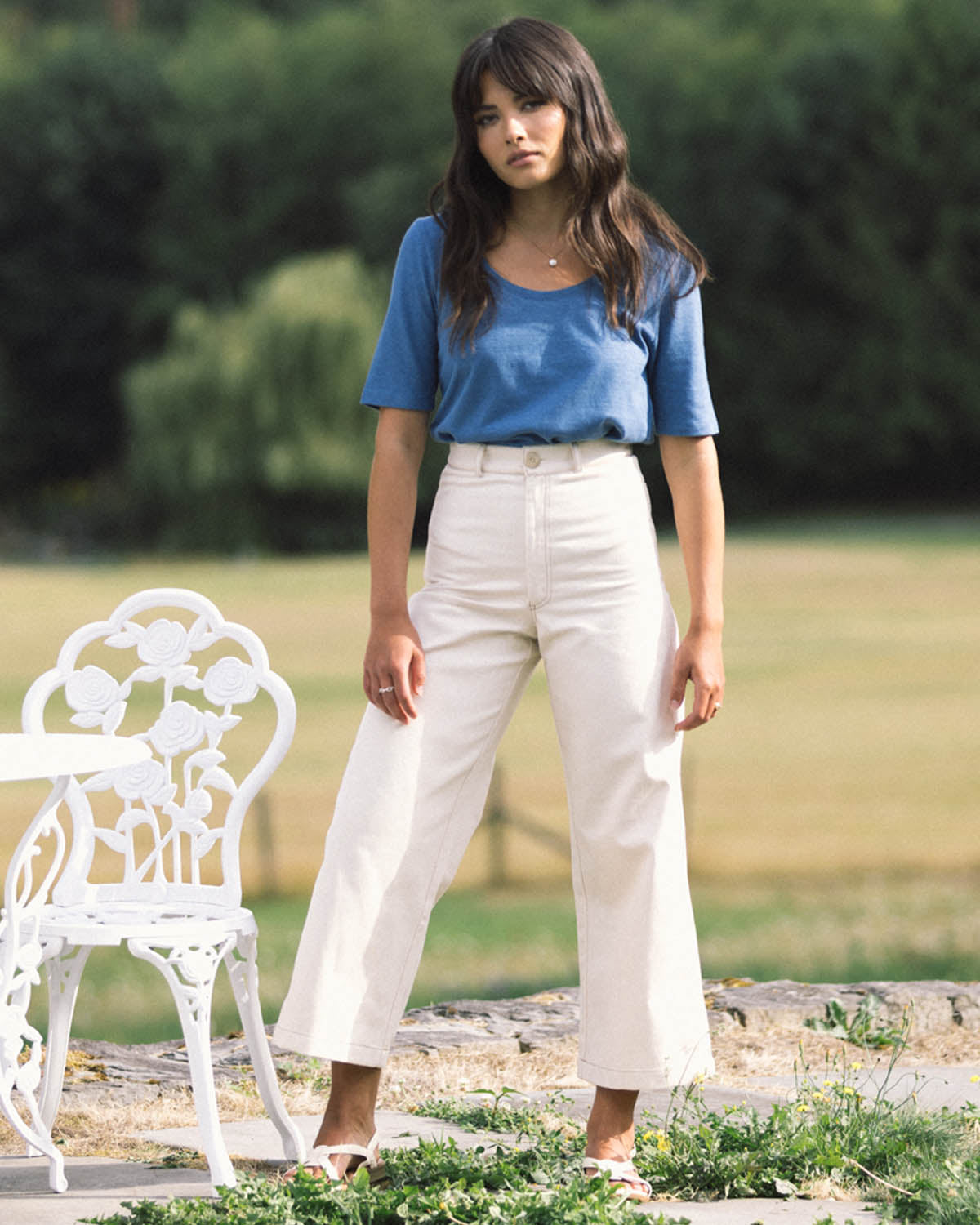 high-waisted wide leg pants in a creamy white
