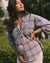 blue plaid linen/cotton button up blouse