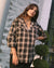 brown plaid linen/cotton button-up blouse 