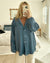 blue raw silk button up blouse