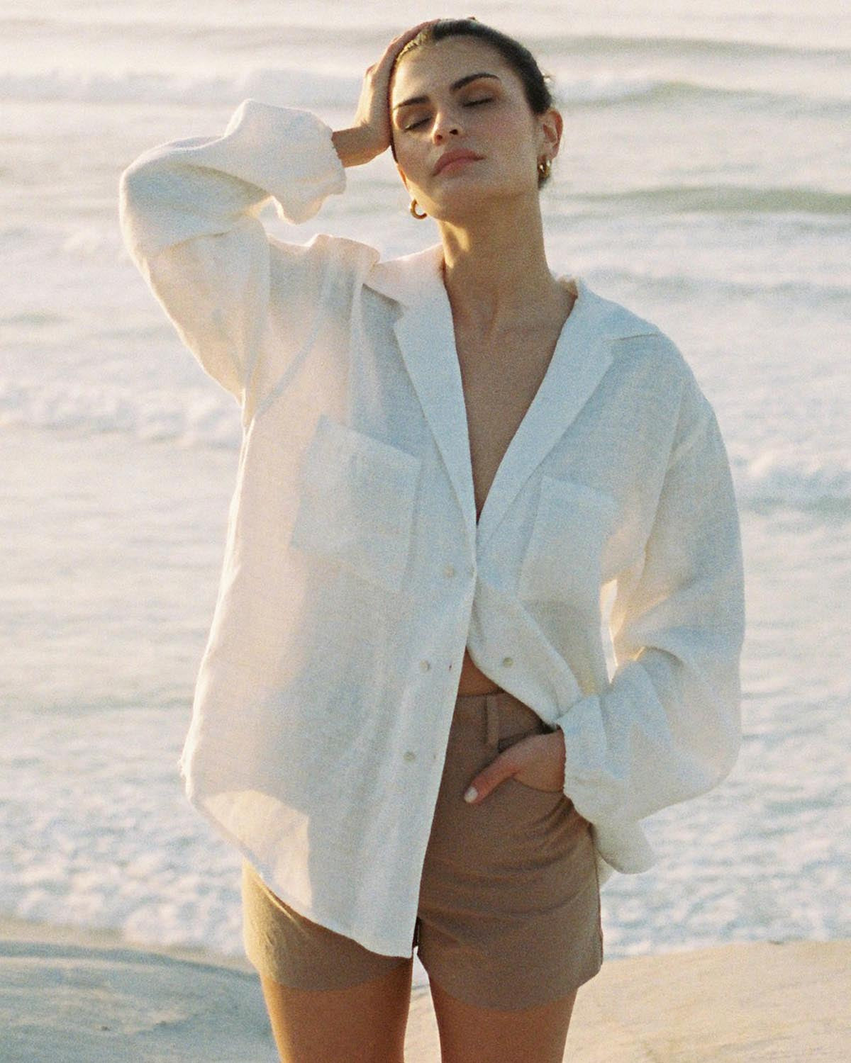 white button-up made from linen