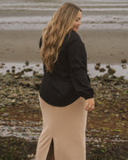 unique black button-up made from raw silk