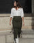 olive coloured cotton zip front skirt