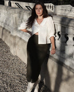olive coloured cotton zip front skirt
