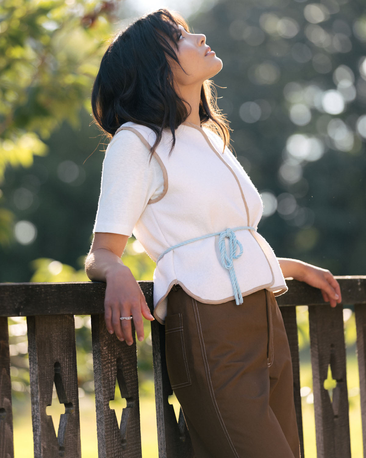 vanilla-coloured wool vest with tie