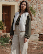 vanilla-coloured wool vest with tie
