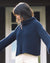 navy mockneck sweater made from cotton, wide sleeves