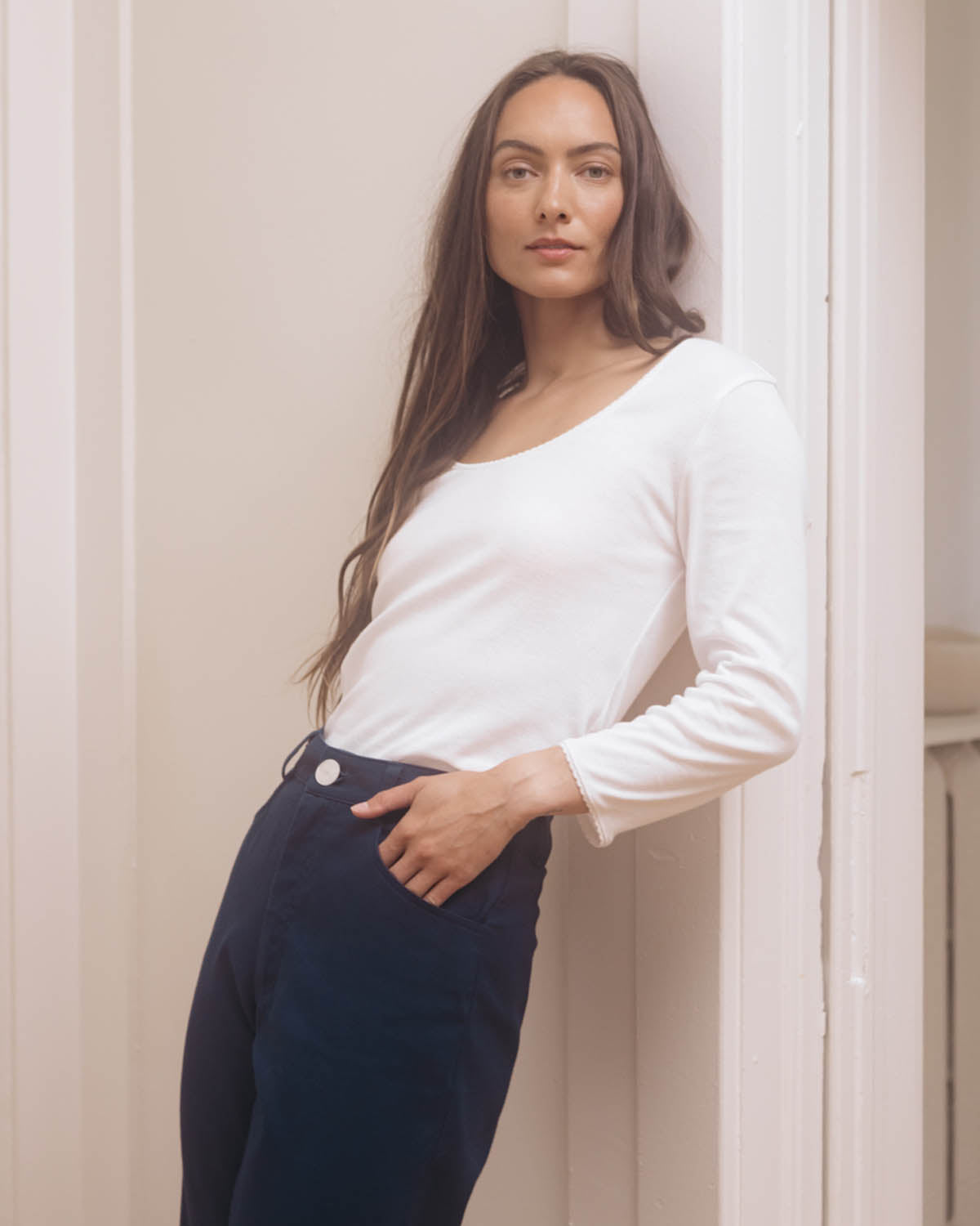 white long sleeve pointelle tee