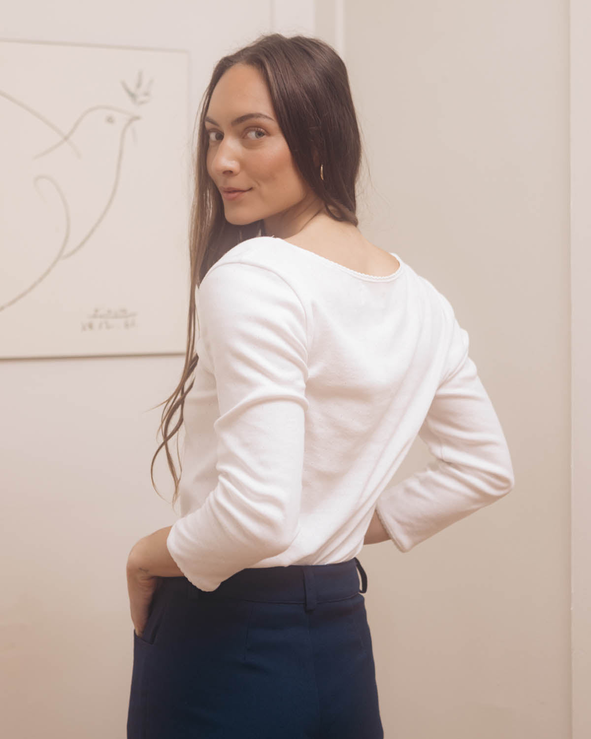 white long sleeve pointelle tee