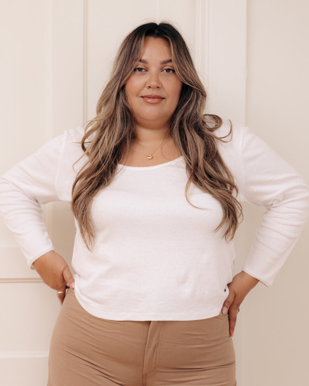 white long sleeve pointelle tee