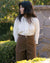 ivory raw silk button up blouse with 3/4 sleeves