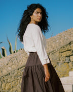 ivory raw silk button up blouse with 3/4 sleeves