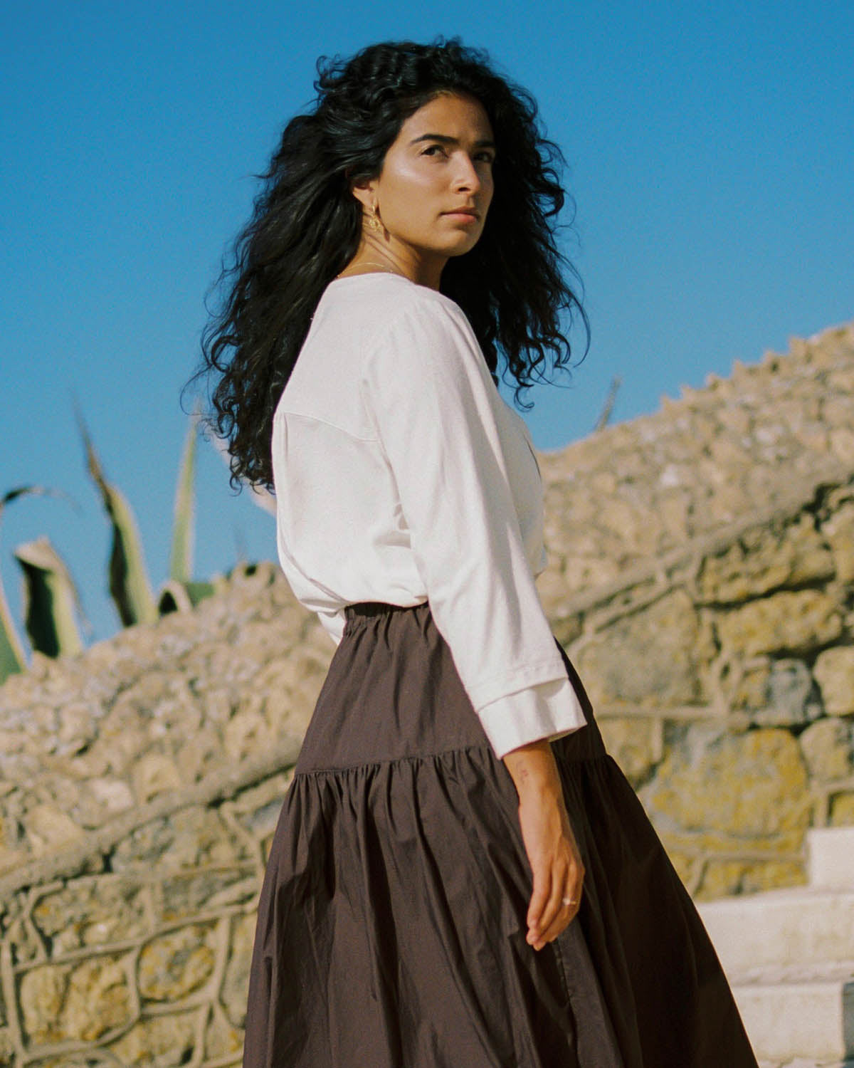 ivory raw silk button up blouse with 3/4 sleeves