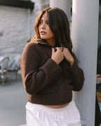 brown cotton zip up cardigan made from 100% cotton