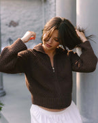brown cotton zip up cardigan made from 100% cotton