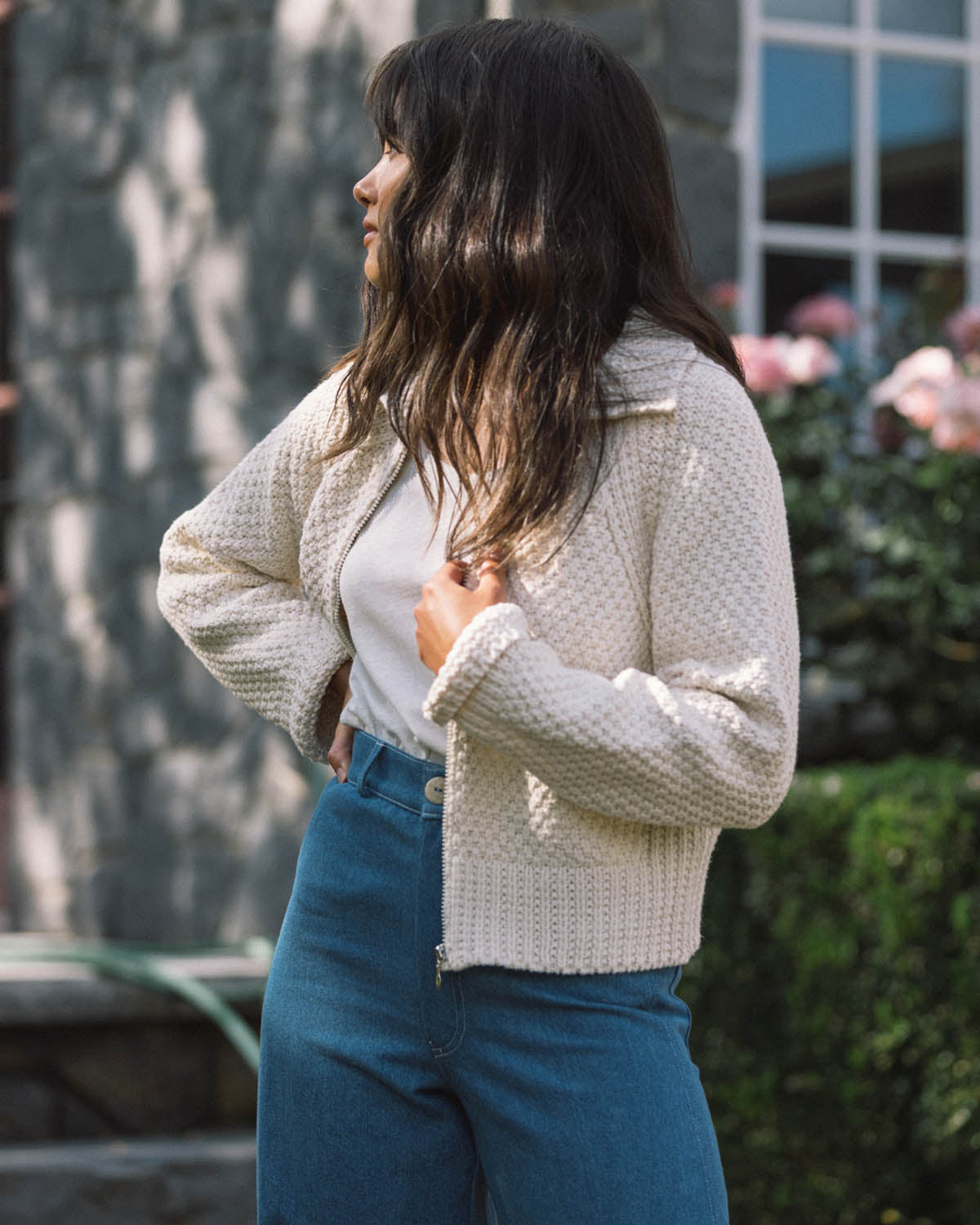 cream cotton zip cardigan