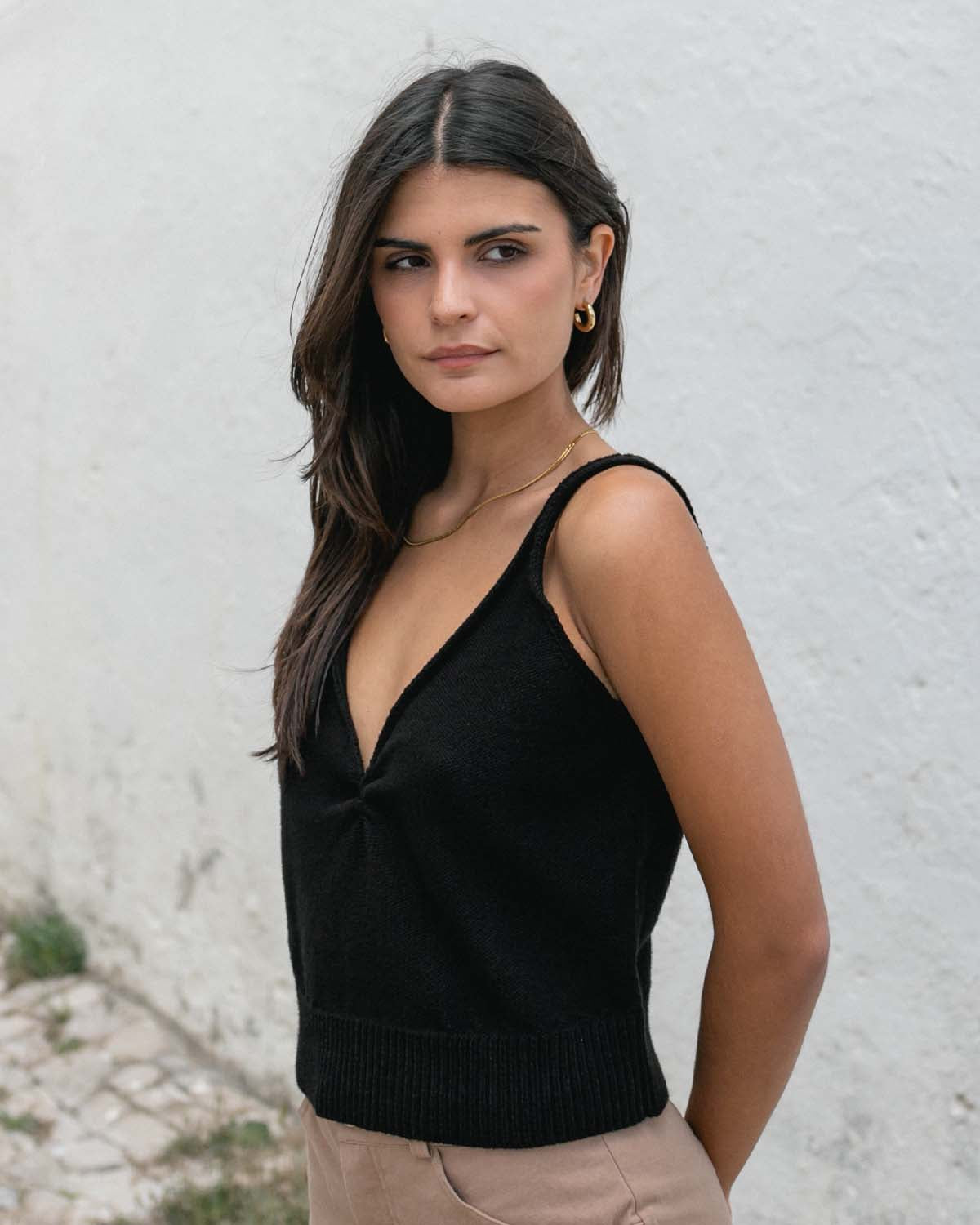 black knit tank top