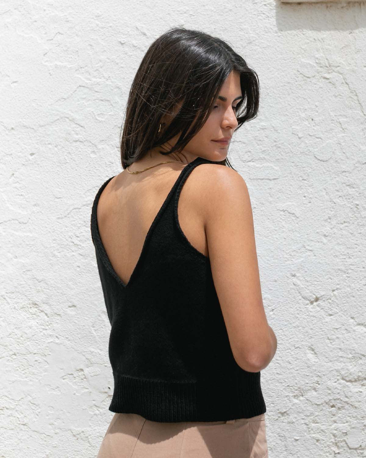 black knit tank top