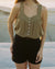 brown cotton tank top with shell button closure