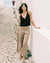 light brown wide-leg, high-waisted pants with front pockets