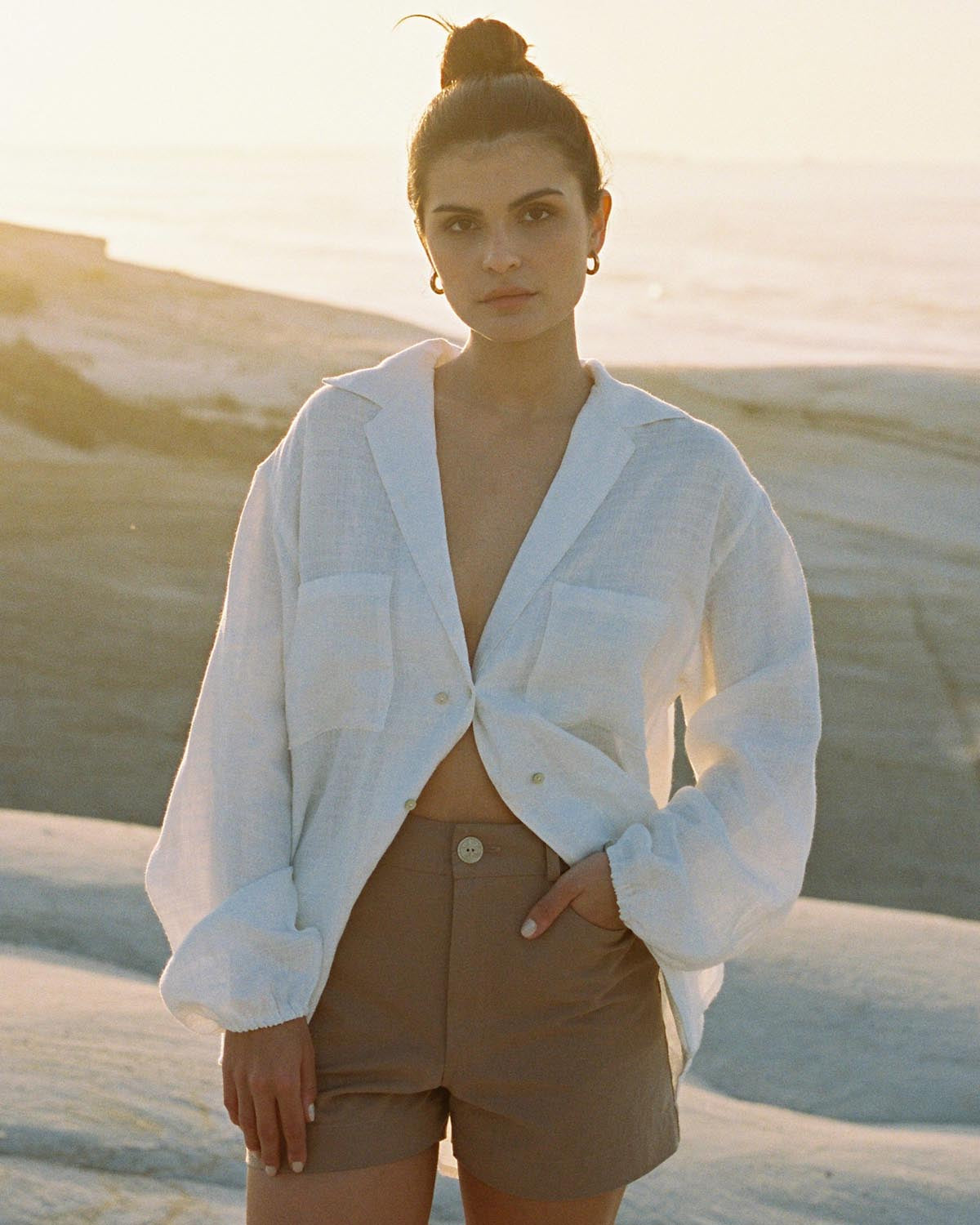 light brown shorts made from cotton