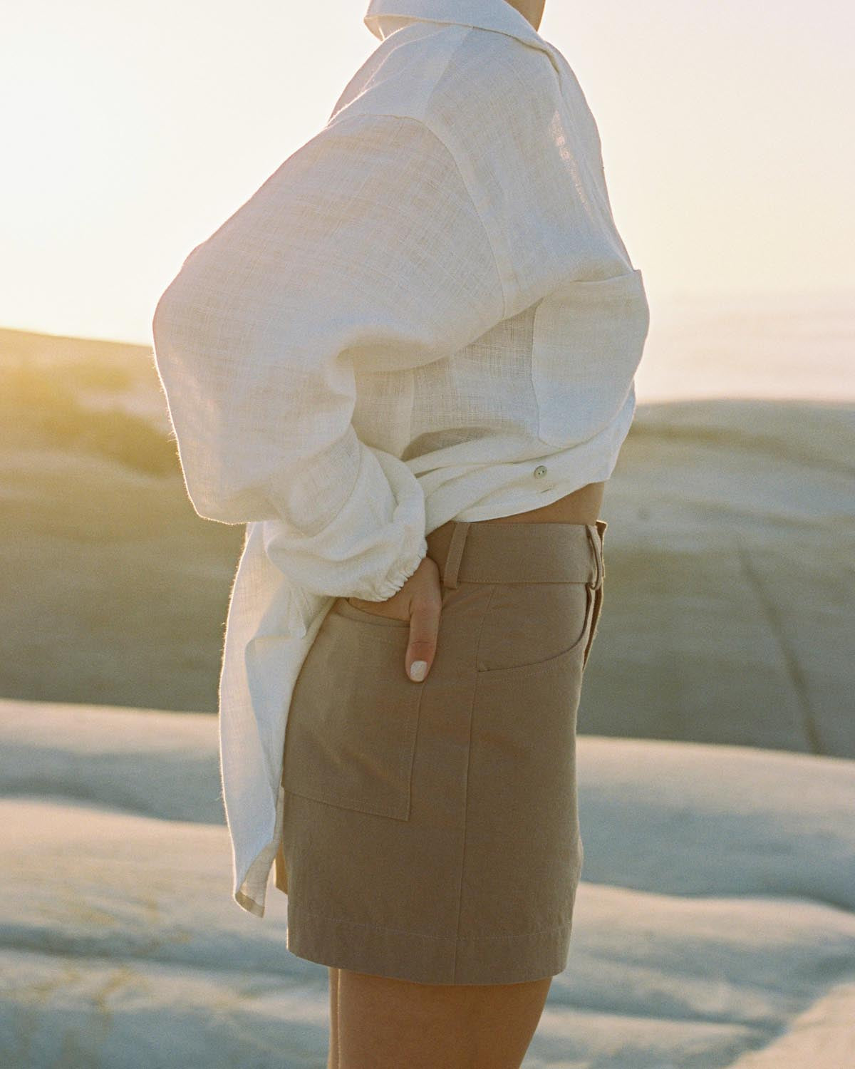 light brown shorts made from cotton