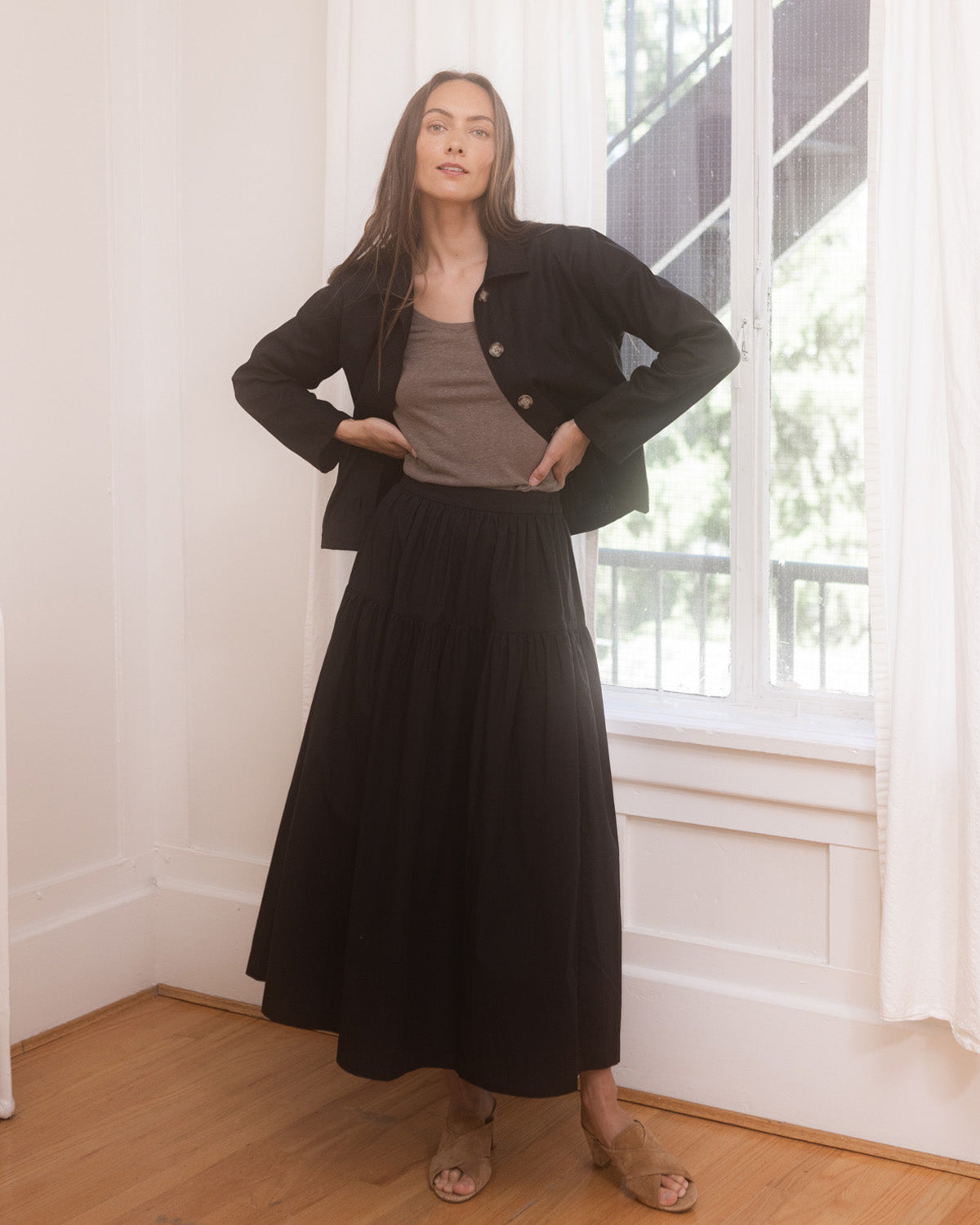 black 100% cotton long skirt