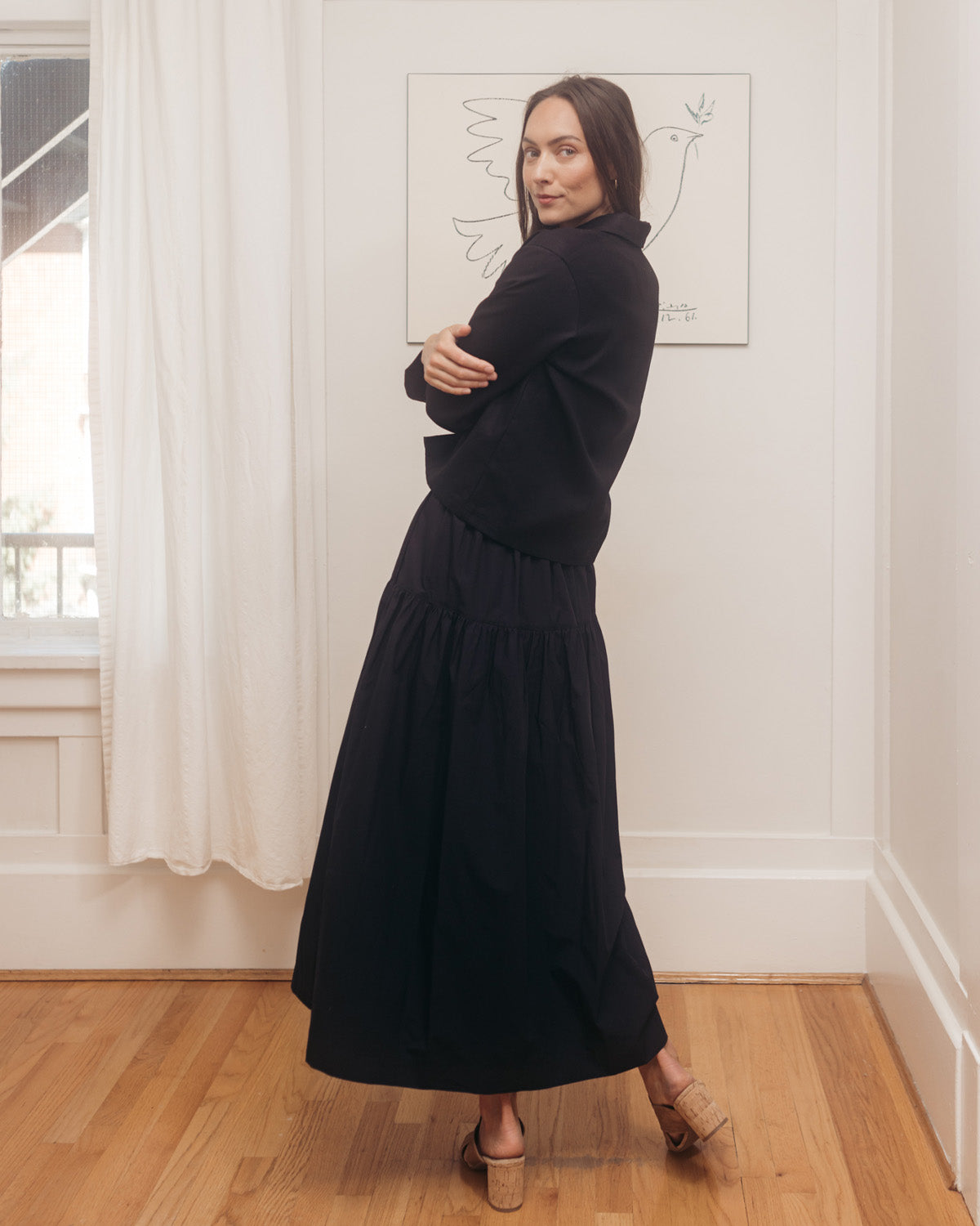 black 100% cotton long skirt