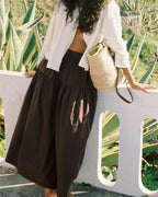 cotton, brown long skirt with ruffle