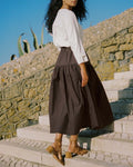 cotton, brown long skirt with ruffle