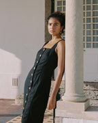 black button-front dress