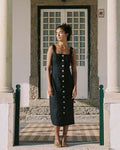 black button-front dress
