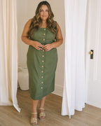pistachio-coloured button front dress