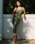 pistachio-coloured button front dress