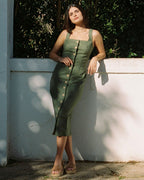pistachio-coloured button front dress