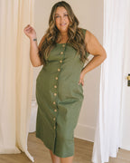 pistachio-coloured button front dress
