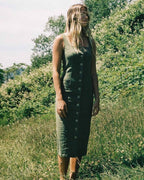 pistachio-coloured button front dress