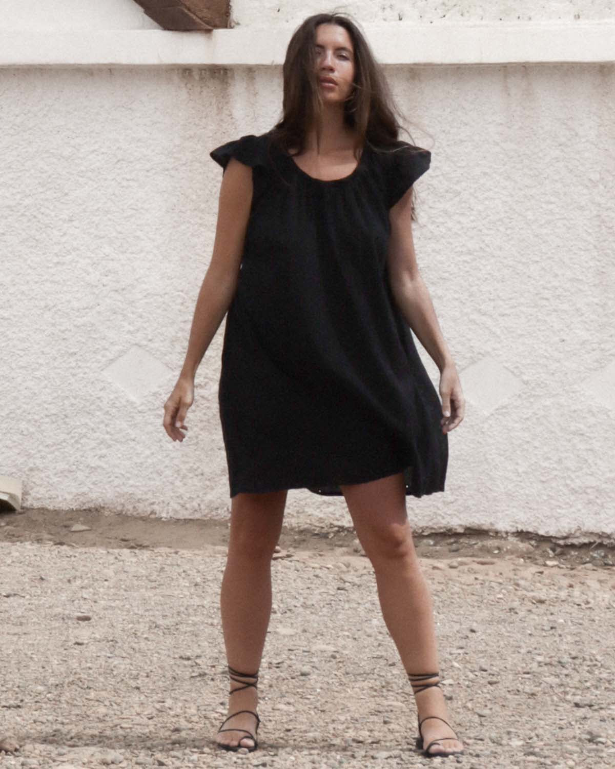 black embroidered sun dress made from 100% cotton