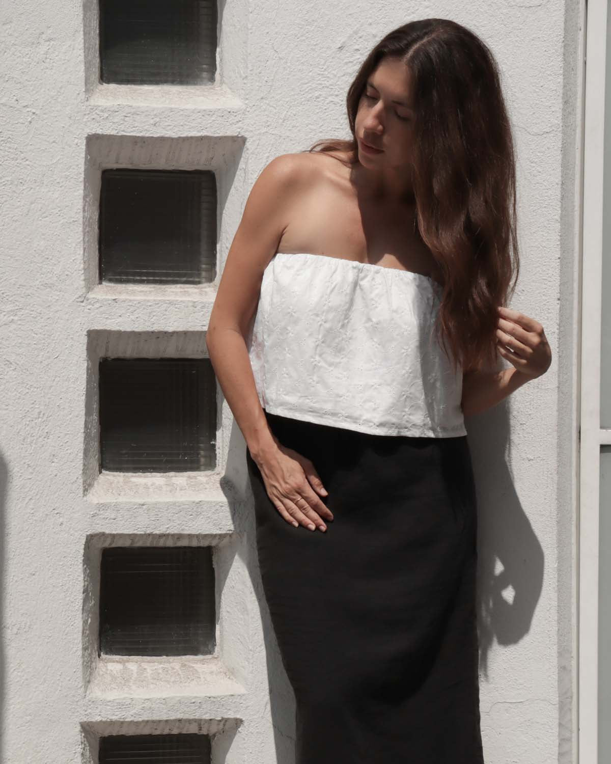 white eyelet tube top made from cotton