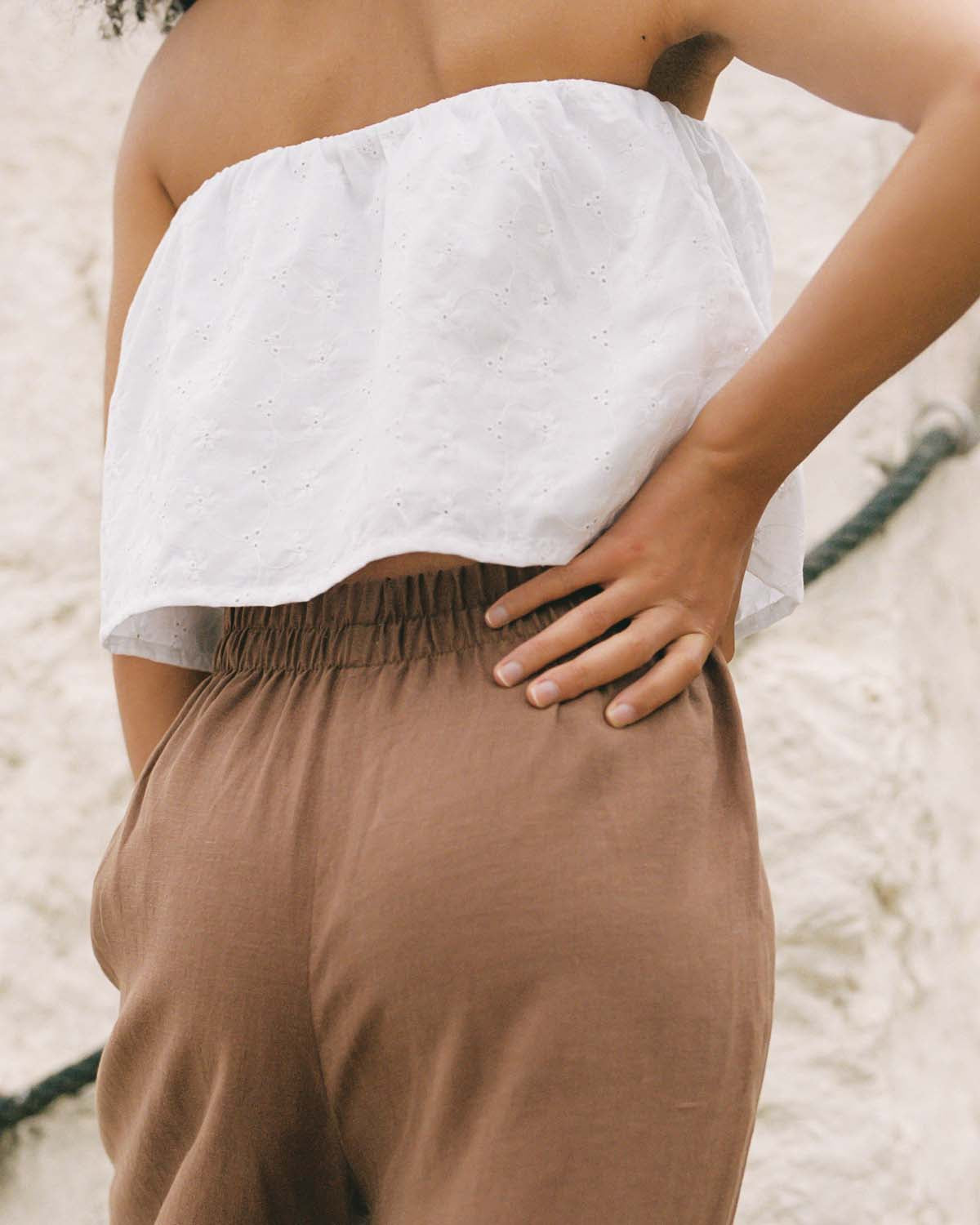 white eyelet tube top made from cotton