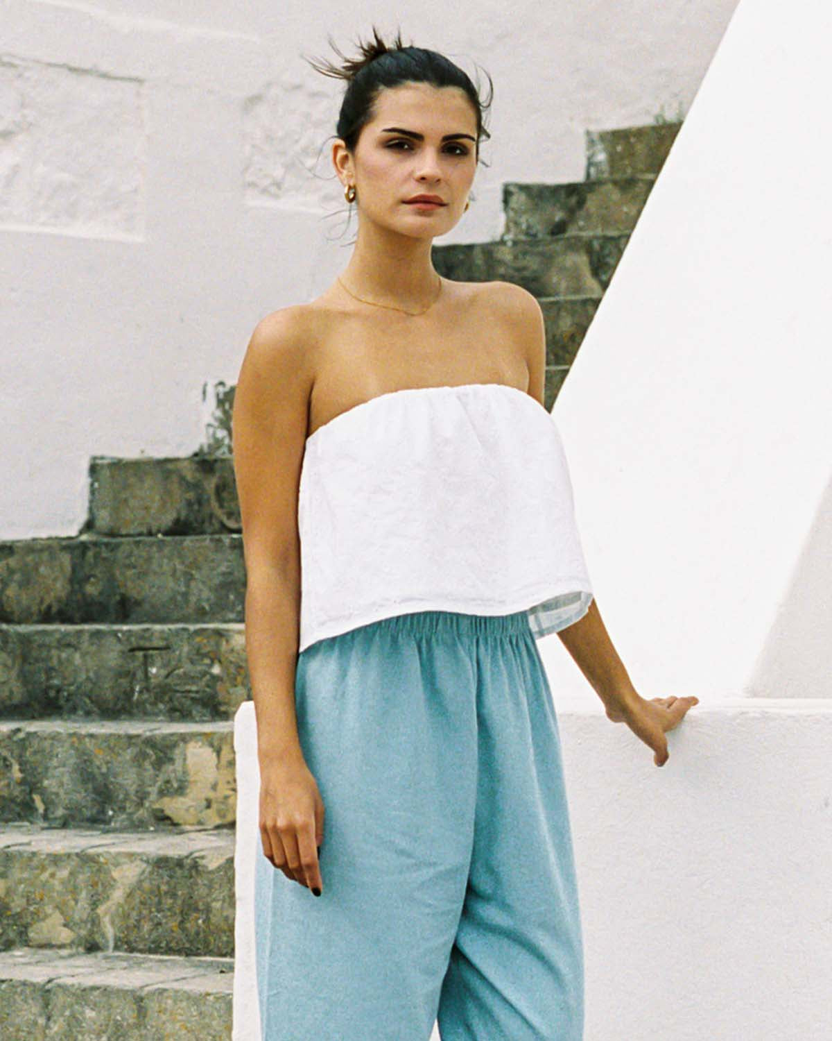 white eyelet tube top made from cotton