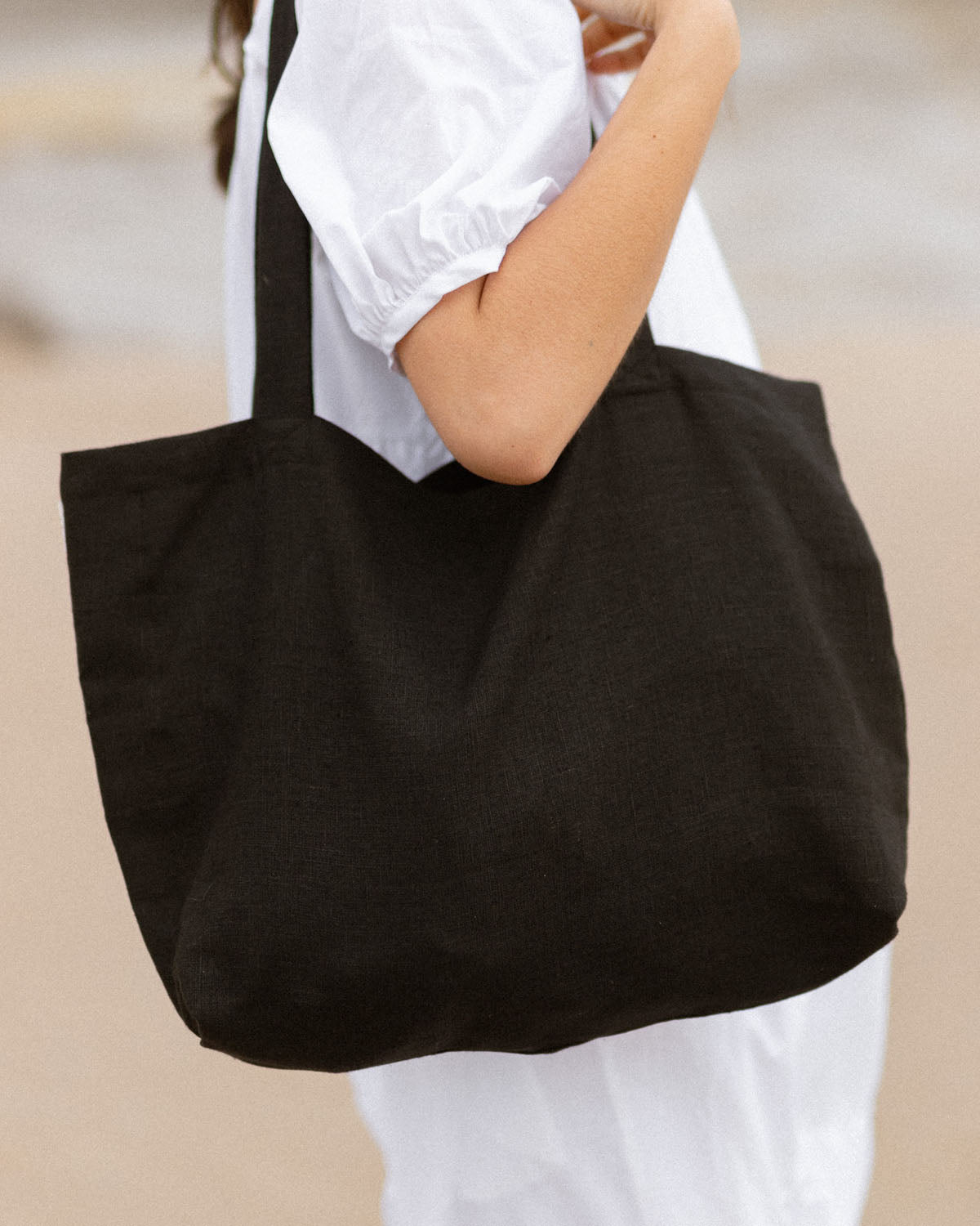 black linen tote