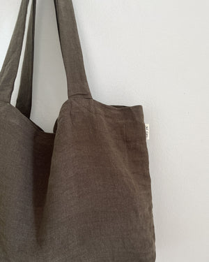 olive linen tote bag