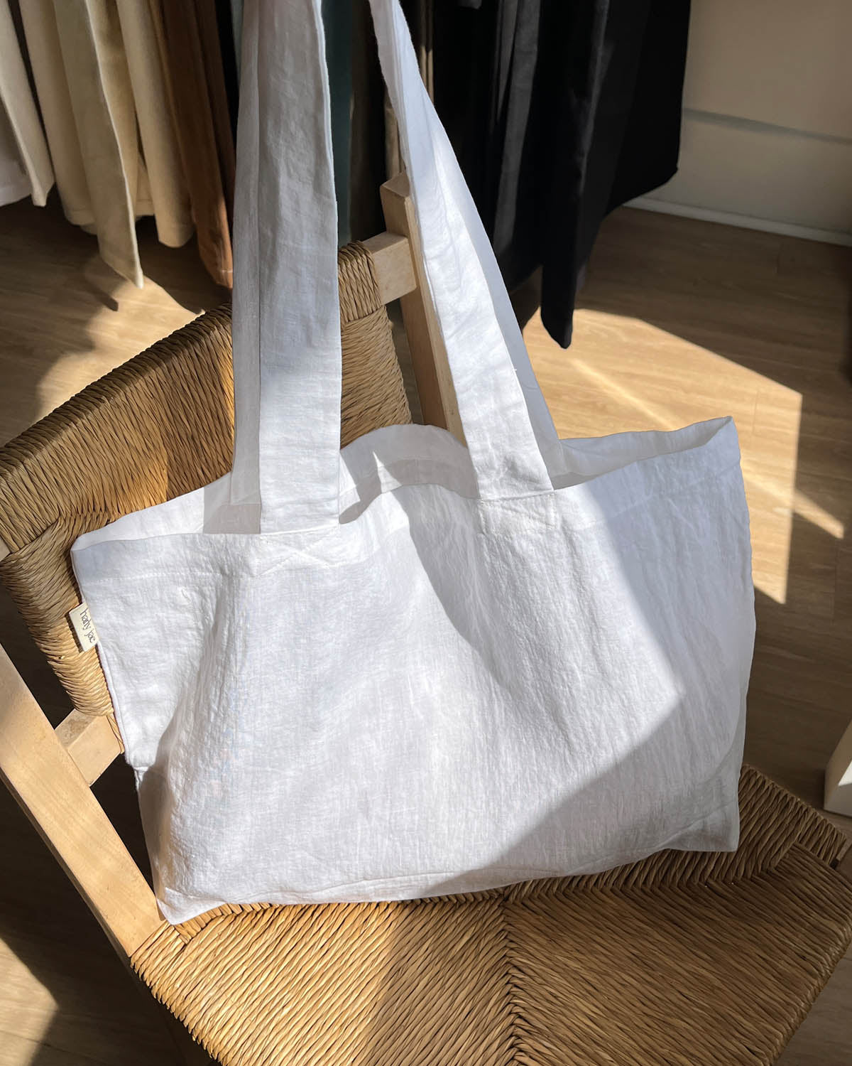 white linen tote bag