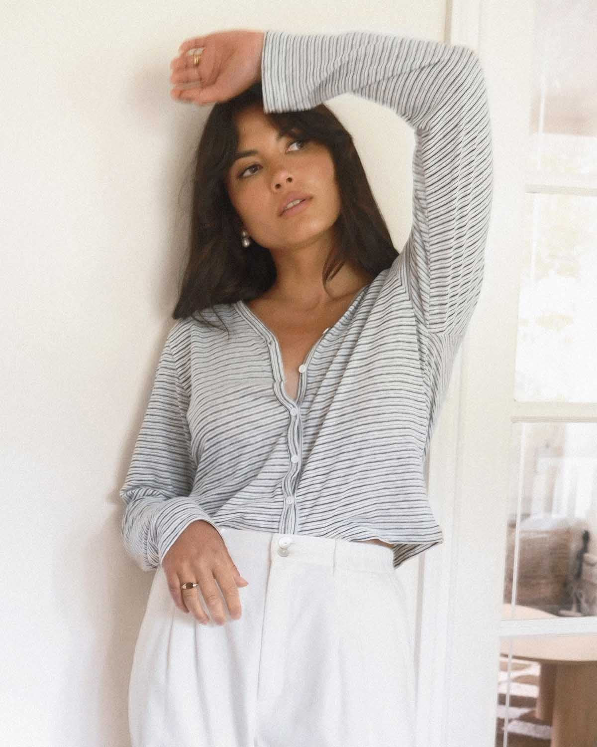 Casita Cardigan | Charcoal Stripe