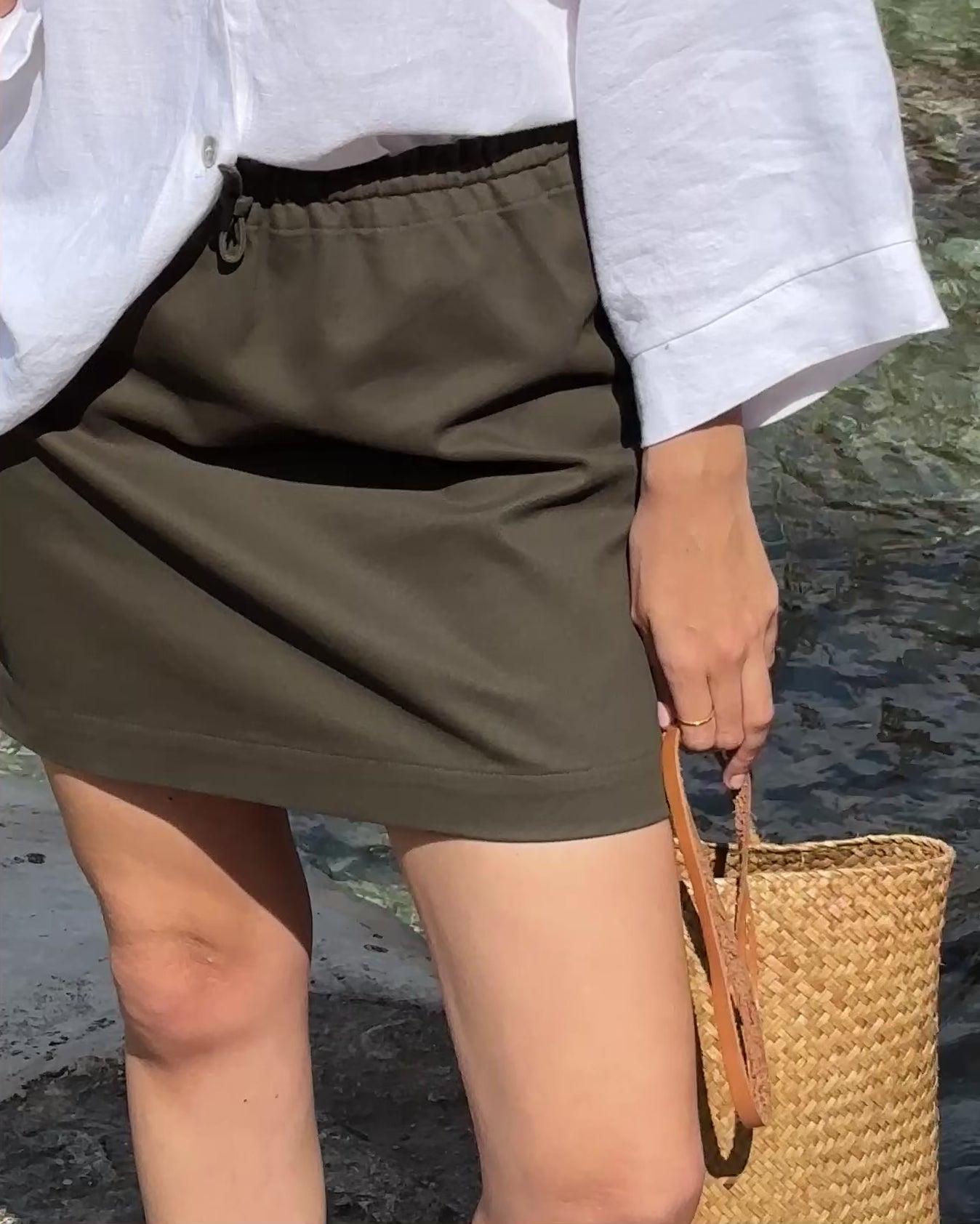 olive green mini skirt with waist tie